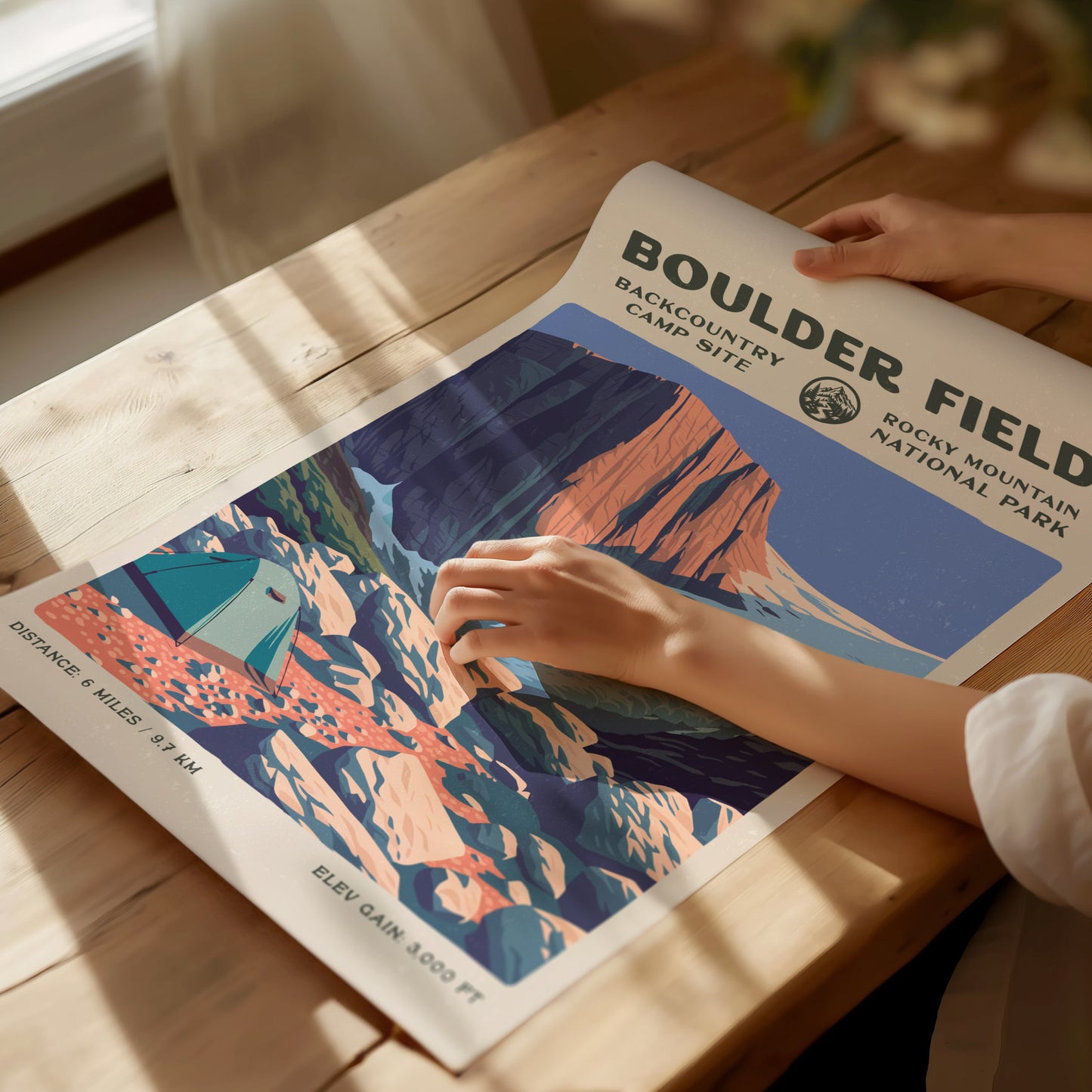 Boulder Field, Rocky Mountain National Park Poster | Hiker Gift | Alpine Wilderness Block Print Wall Art — giclée print detai