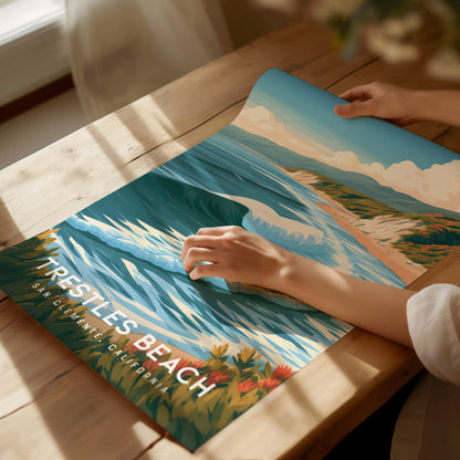 Trestles Beach, California Poster | Golden Hour Surf Break Wall Art — giclée print detail on matte paper