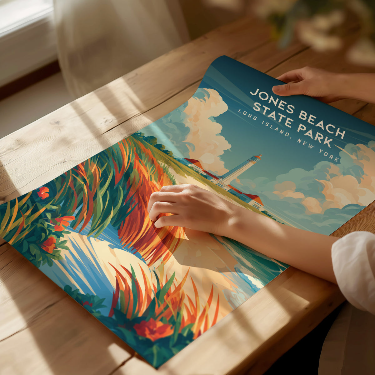 Jones Beach State Park, Long Island, New York Poster | Sun-Drenched Shoreline Destination Print Wall Art — giclée print detai