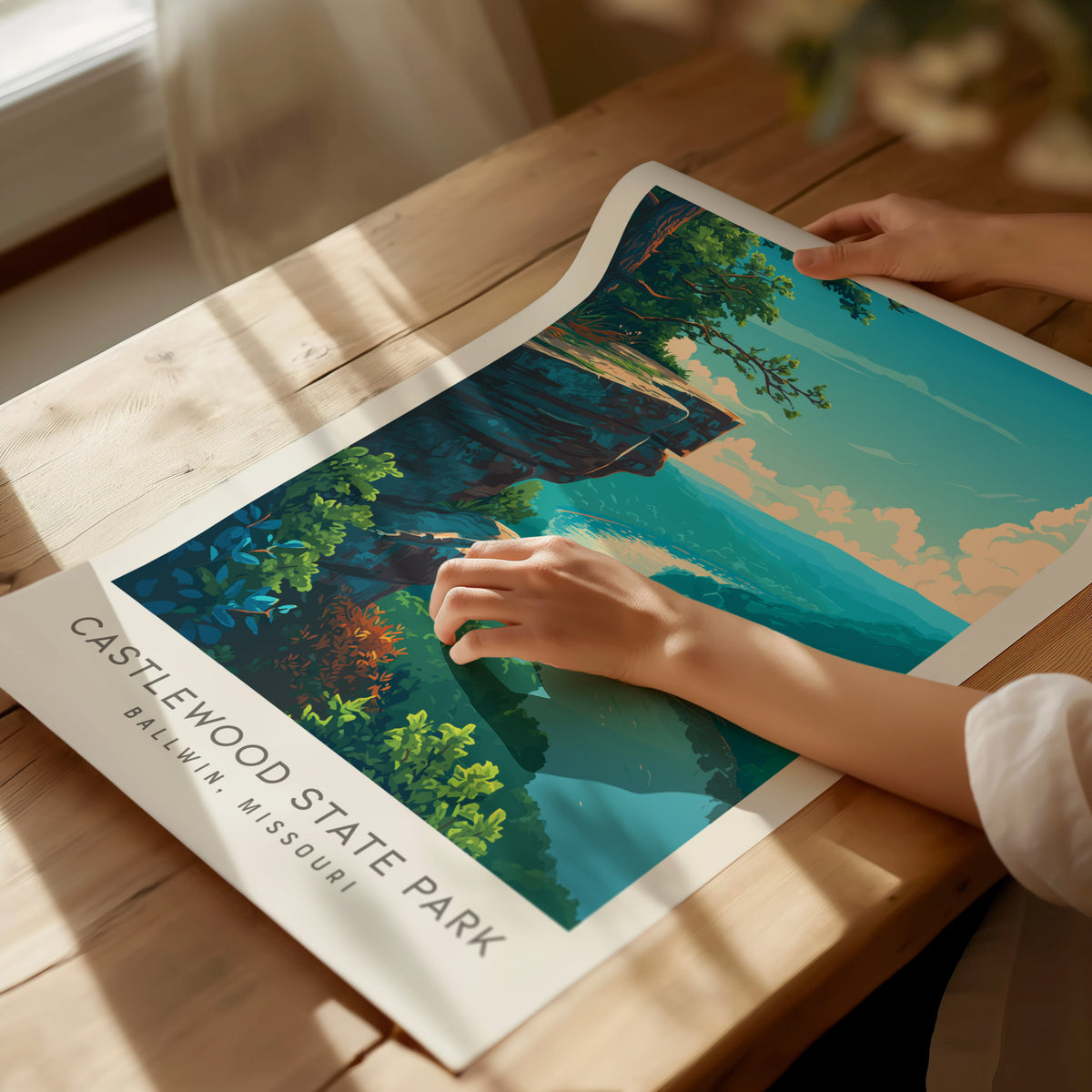 Castlewood State Park Matte Border Poster | Ballwin, Missouri Destination Print Travel Wall Art — giclée print detail on matt
