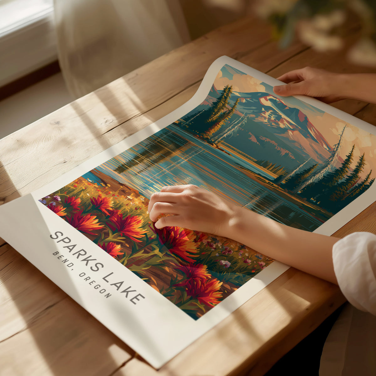 Sparks Lake Matte Border Poster | Bend, Oregon Destination Print Travel Wall Art — giclée print detail on matte paper