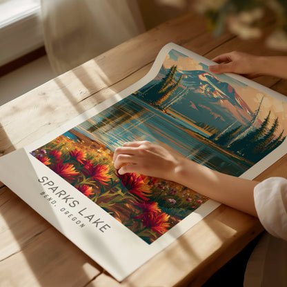 Sparks Lake Matte Border Poster | Bend, Oregon Destination Print Travel Wall Art — giclée print detail on matte paper