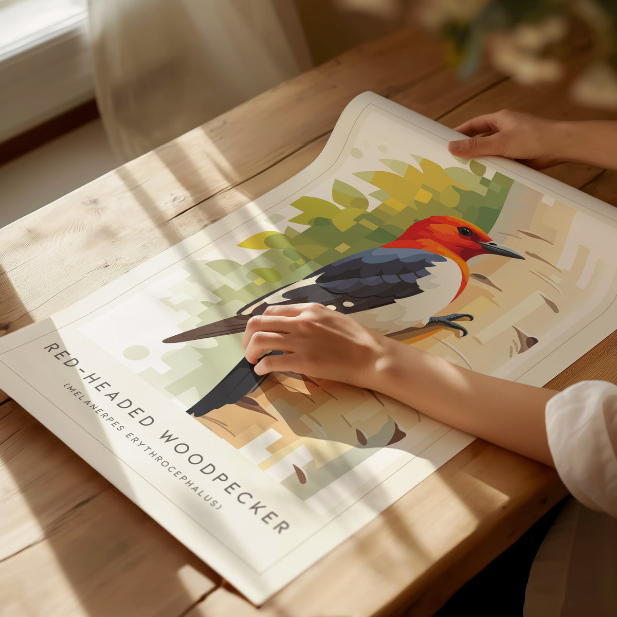Red-headed Woodpecker, Melanerpes erythrocephalus Poster | Bold Bird Wall Art Nature Print — giclée print detail on matte pap