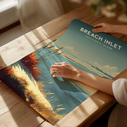 Breach Inlet, Sullivan's Island Poster | Coastal Beach Decor Travel Gift Wall Art — giclée print detail on matte paper