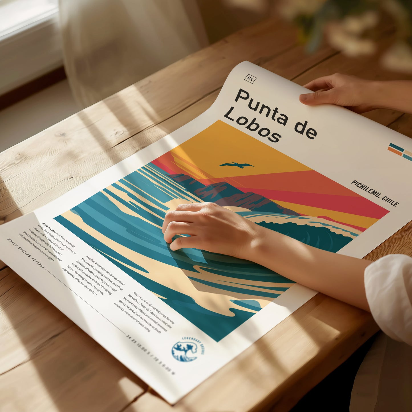 Punta de Lobos, Chile Poster | Dramatic Cliffs & Surf Wall Art — giclée print detail on matte paper