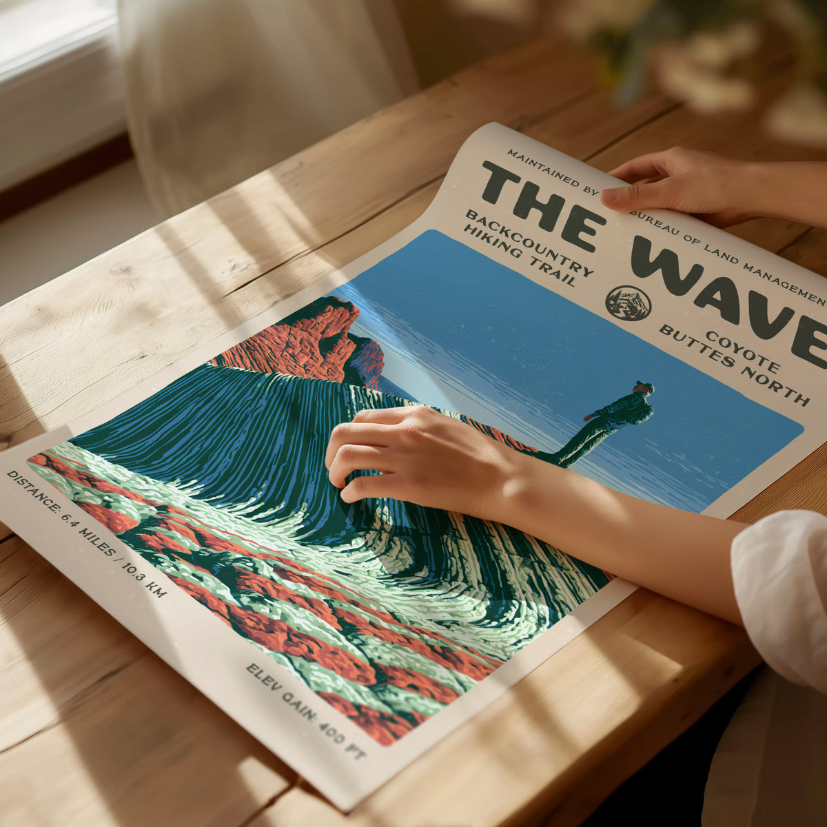 The Wave, Coyote Buttes North Poster | Hiker Gift | Backcountry Trail Wall Art — giclée print detail on matte paper