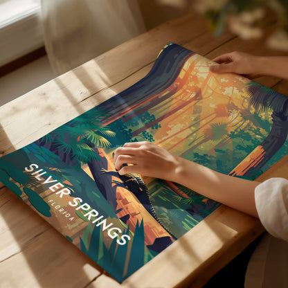 Silver Springs, Florida Poster | Crystal Waters & Glass-Bottom Boat Wall Art — giclée print detail on matte paper