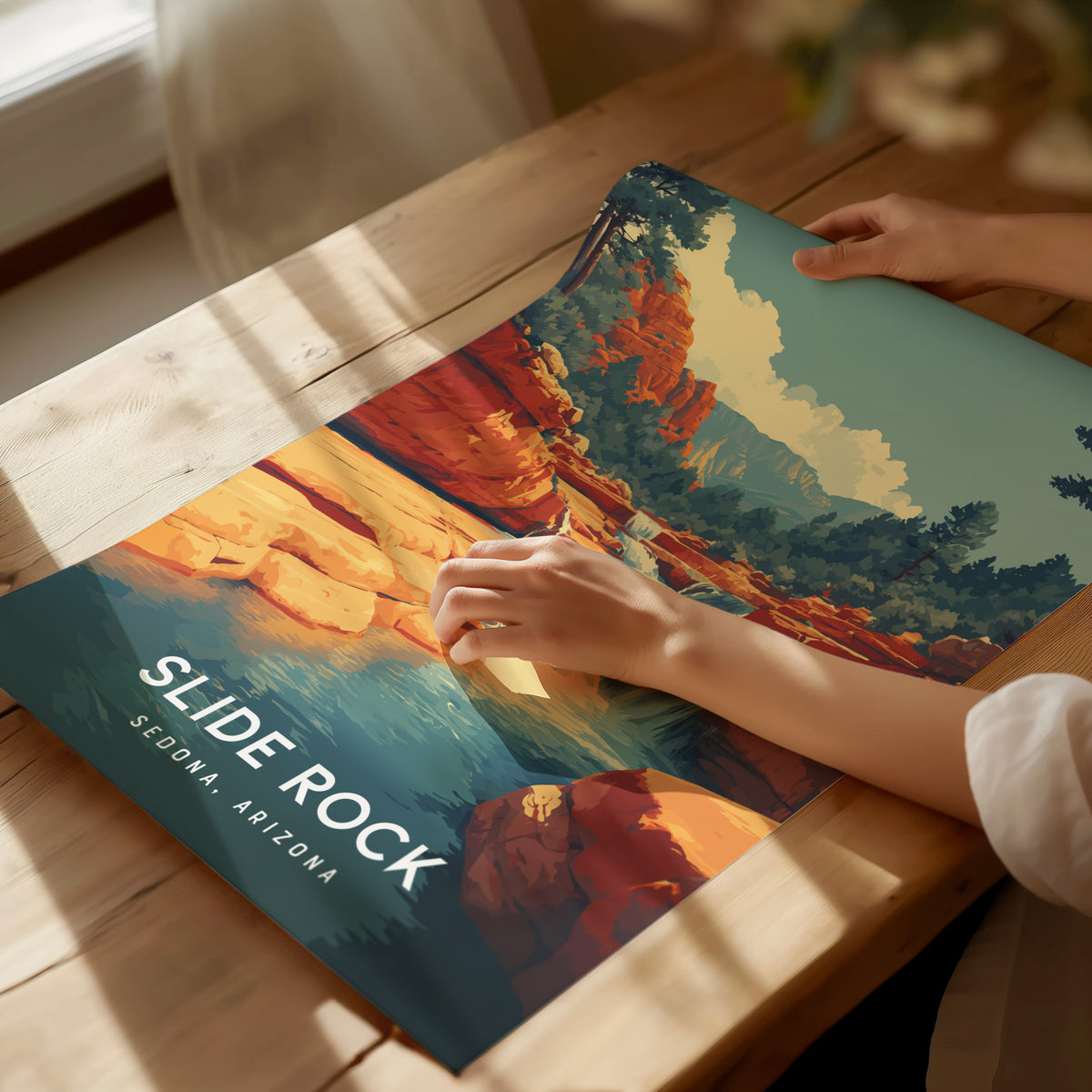 Slide Rock, Sedona, Arizona Poster | Red Rock Swimming Hole Destination Print Wall Art — giclée print detail on matte paper