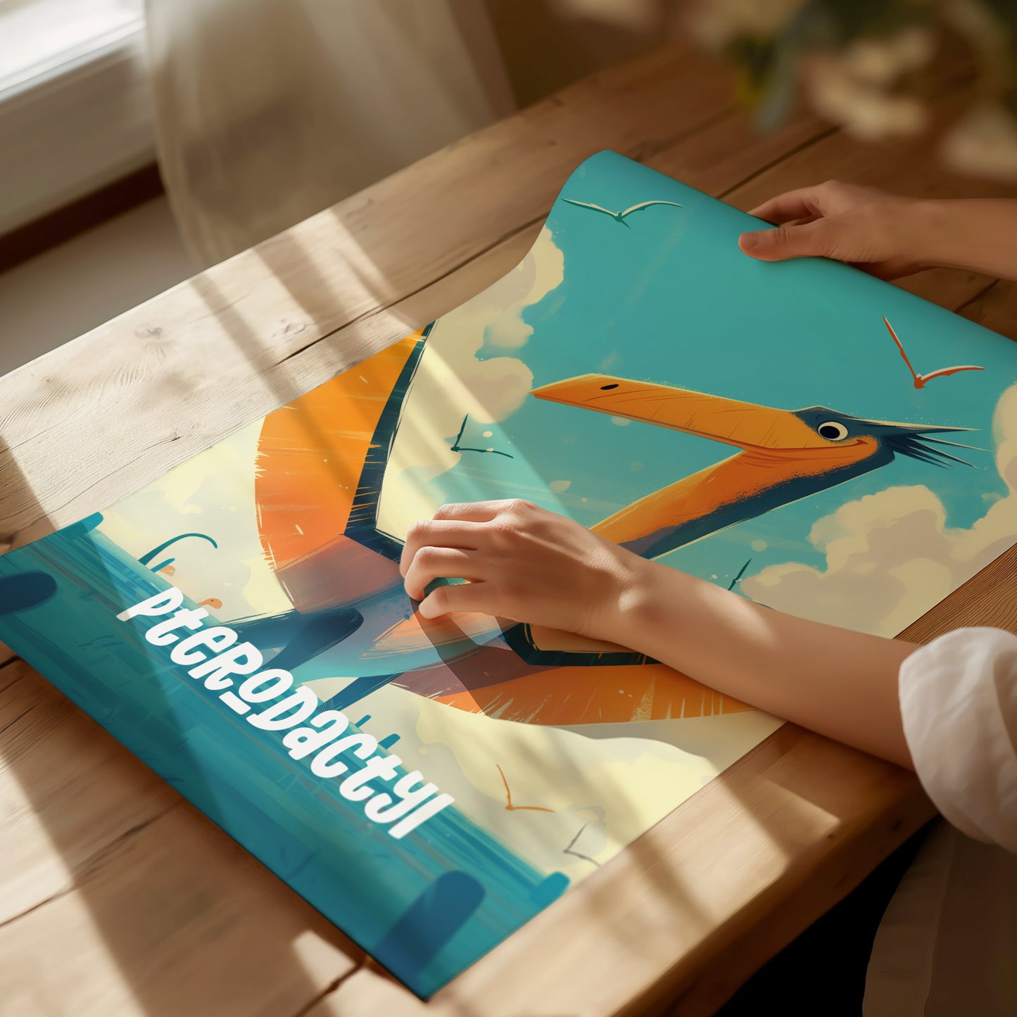 Pterodactyl Poster | Dinosaur Kids Room Wall Art | Nursery Dino Print