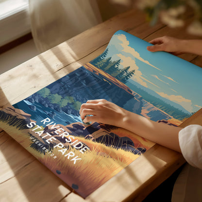 Riverside State Park, Washington Poster | Scenic River Trail Destination Print Wall Art — giclée print detail on matte paper