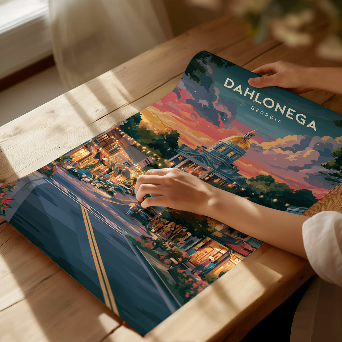 Dahlonega, Georgia Poster | Gold Rush Mountain Town Wall Art — giclée print detail on matte paper