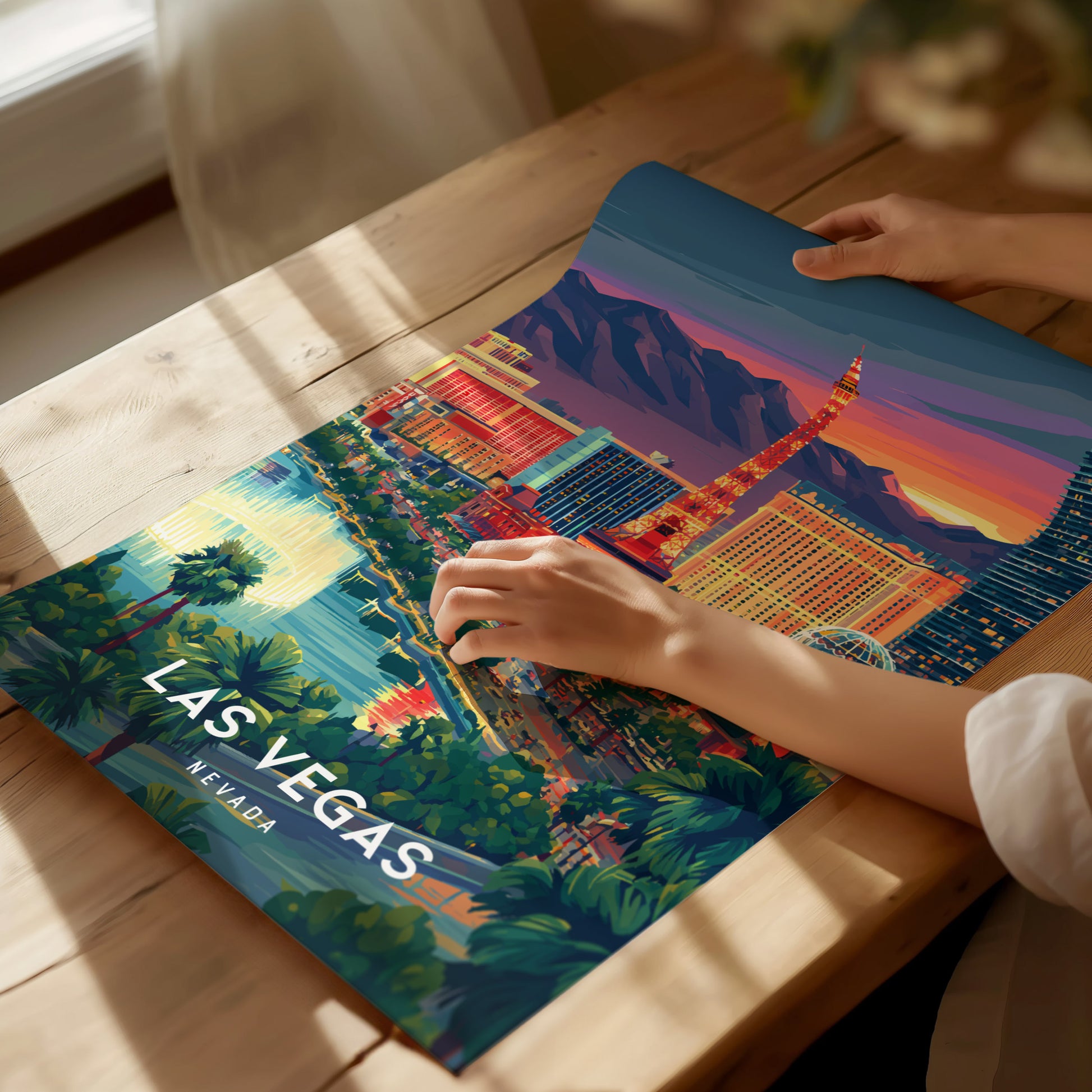 Las Vegas, Nevada Poster | Neon Lights & Desert Skyline Wall Art — giclée print detail on matte paper