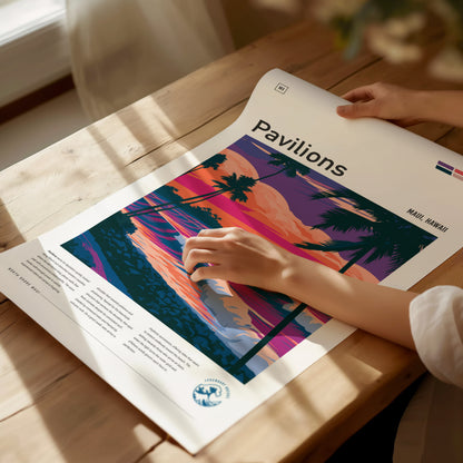 Pavilions, Hawaii Poster | Golden Surf Break Paradise Wall Art — giclée print detail on matte paper