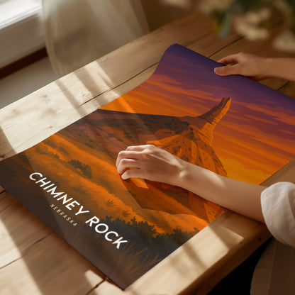 Chimney Rock Nebraska Poster | Vintage Western Landscape Travel Art
