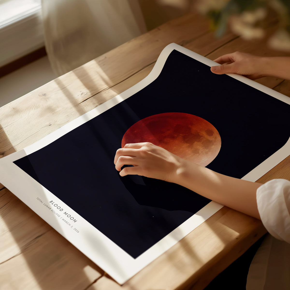 Blood Moon Poster | NASA Total Lunar Eclipse Astronomy Print Wall Art — giclée print detail on matte paper