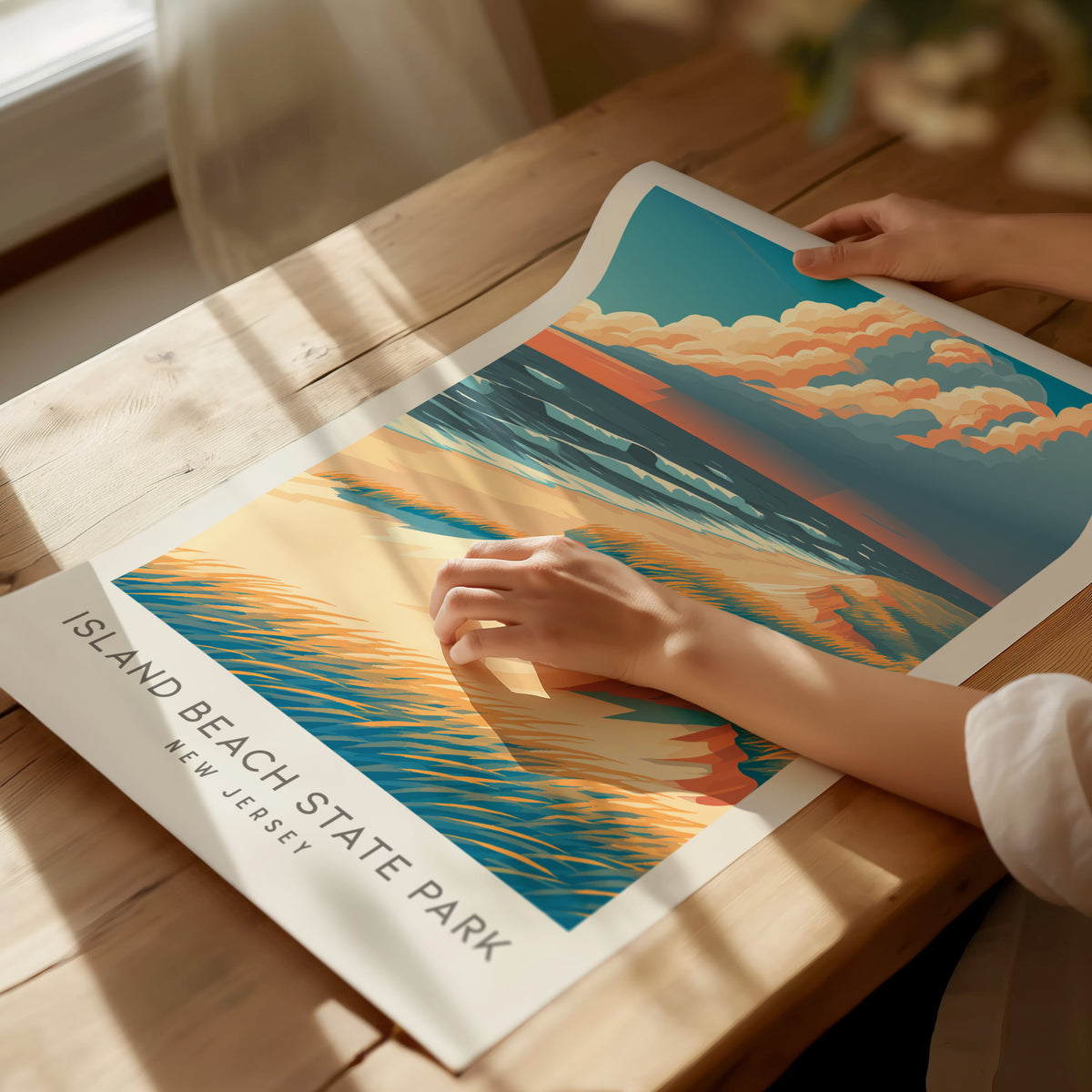 Island Beach State Park Matte Border Poster | New Jersey Beach House Decor Travel Wall Art — giclée print detail on matte pap