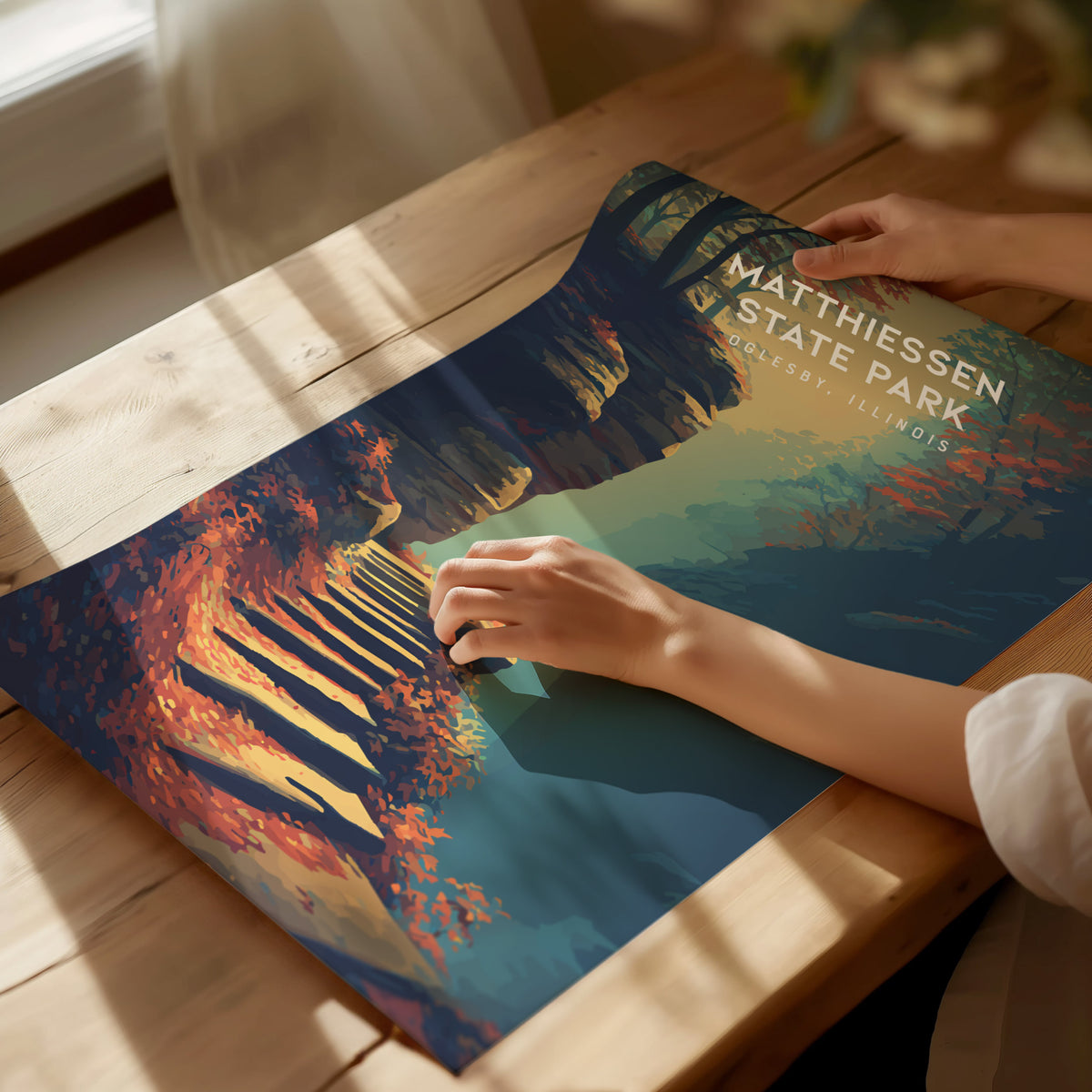 Matthiessen State Park, Oglesby, Illinois Poster | Canyon Waterfalls & Lush Gorge Wall Art — giclée print detail on matte pap