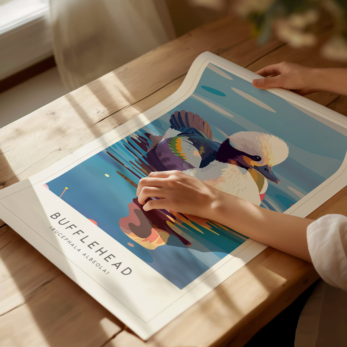 Bufflehead, Bucephala albeola Poster | Diving Duck Wildlife Print Wall Art — giclée print detail on matte paper