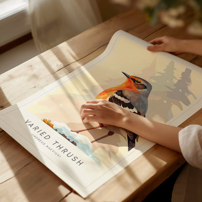 Varied Thrush, Ixoreus naevius Poster | Bold Forest Songbird Nature Poster Wall Art — giclée print detail on matte paper