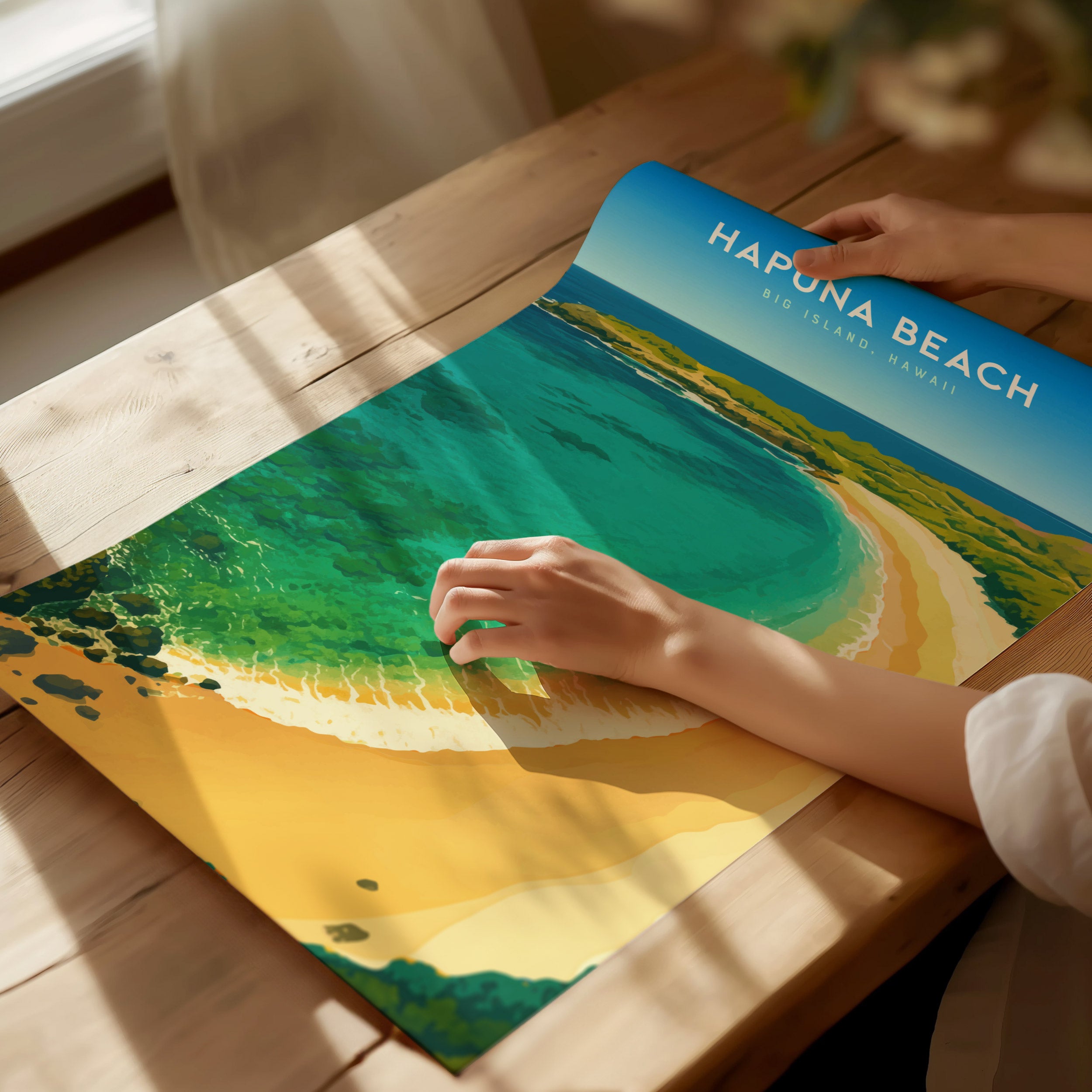 Hapuna Beach Poster | Big Island Hawaii Tropical Wall Art | Swell
