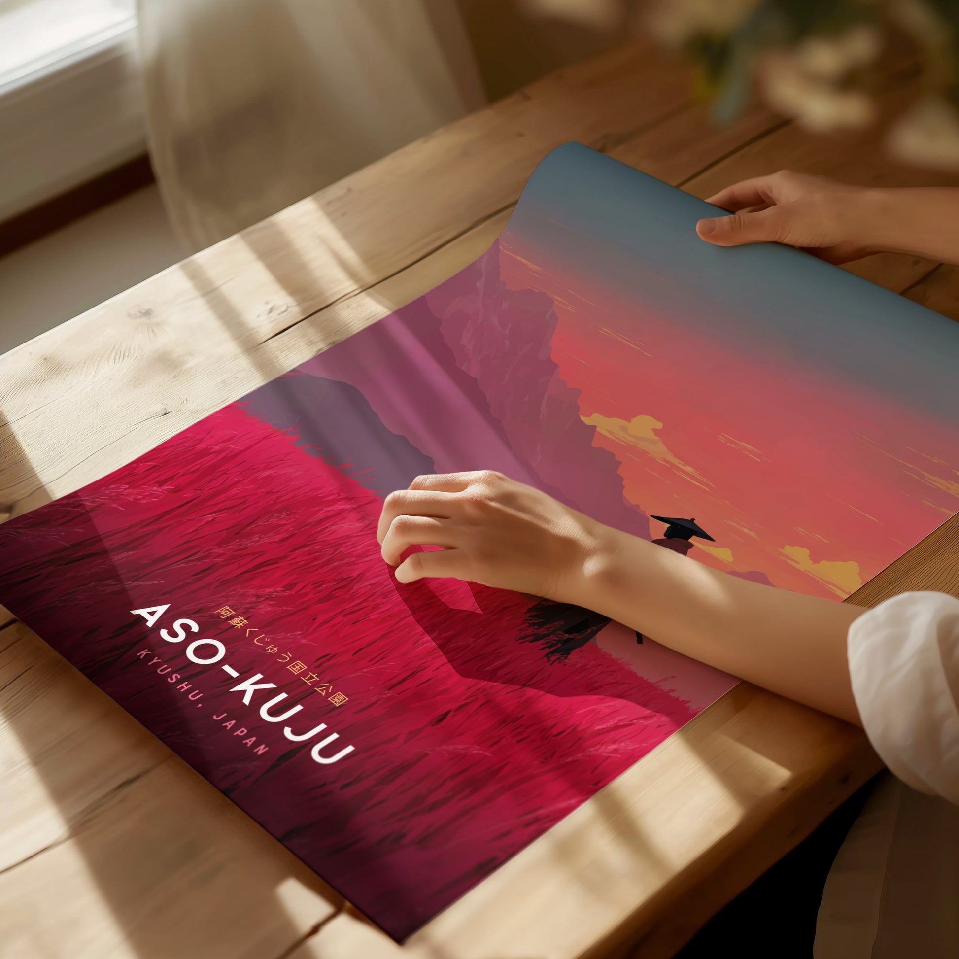 Aso-Kuju National Park Poster | Japan Samurai Travel Print Wall Art | Framed or Unframed