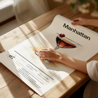 Manhattan Cocktail Poster | Classic Whiskey Kitchen or Bar Art