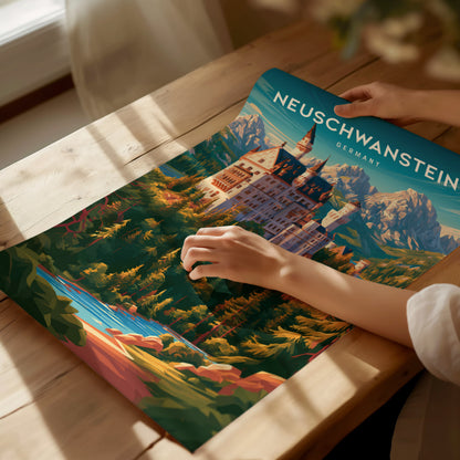 Neuschwanstein, Germany Poster | Fairytale Castle Bavarian Alps Wall Art — giclée print detail on matte paper