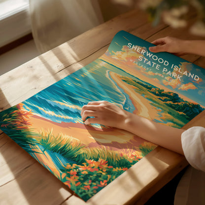 Sherwood Island State Park, Westport, Connecticut Poster | Seaside Travel Gift Wall Art — giclée print detail on matte paper