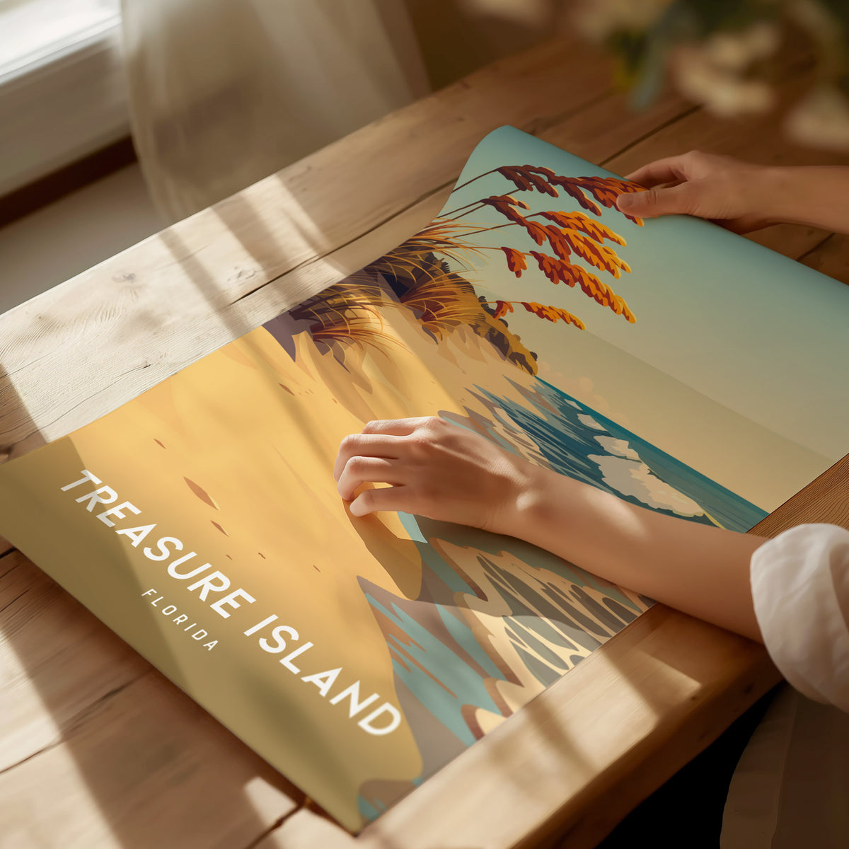 Treasure Island, Florida Poster | Sunset Beach & Lifeguard Tower Wall Art — giclée print detail on matte paper