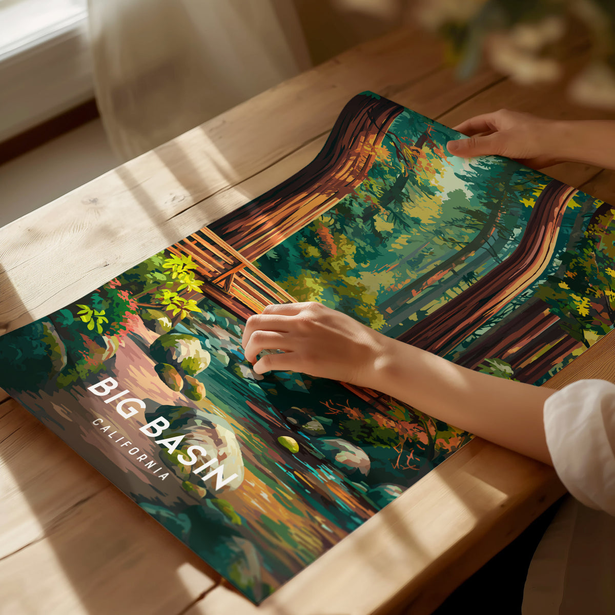 Big Basin Redwoods, California Poster | Towering Redwood Forest Vacation Wall Art — giclée print detail on matte paper