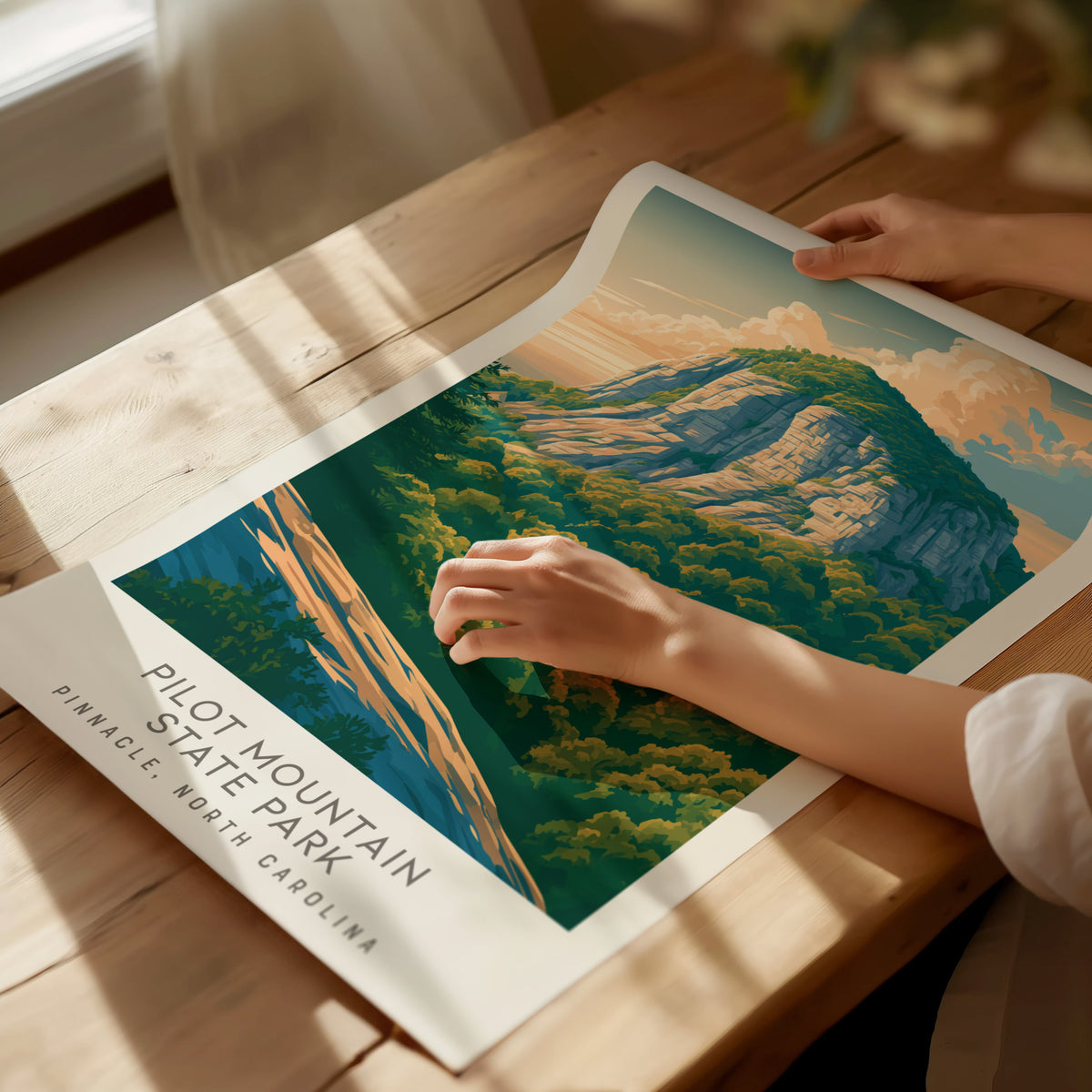 Pilot Mountain State Park Matte Border Poster | Pinnacle, North Carolina Destination Print — giclée print detail on matte pap