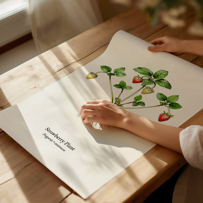 Strawberry Plant Poster | Vintage Fragaria × ananassa Botanical Illustration Wall Art — giclée print detail on matte paper