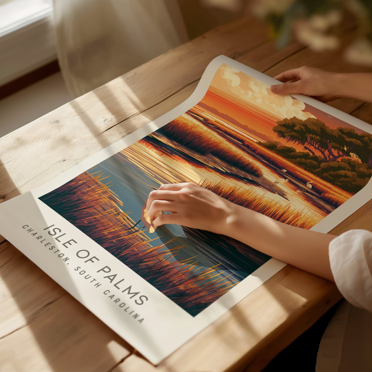 Isle of Palms Matte Border Poster | Charleston South Carolina Travel Wall Art — giclée print detail on matte paper