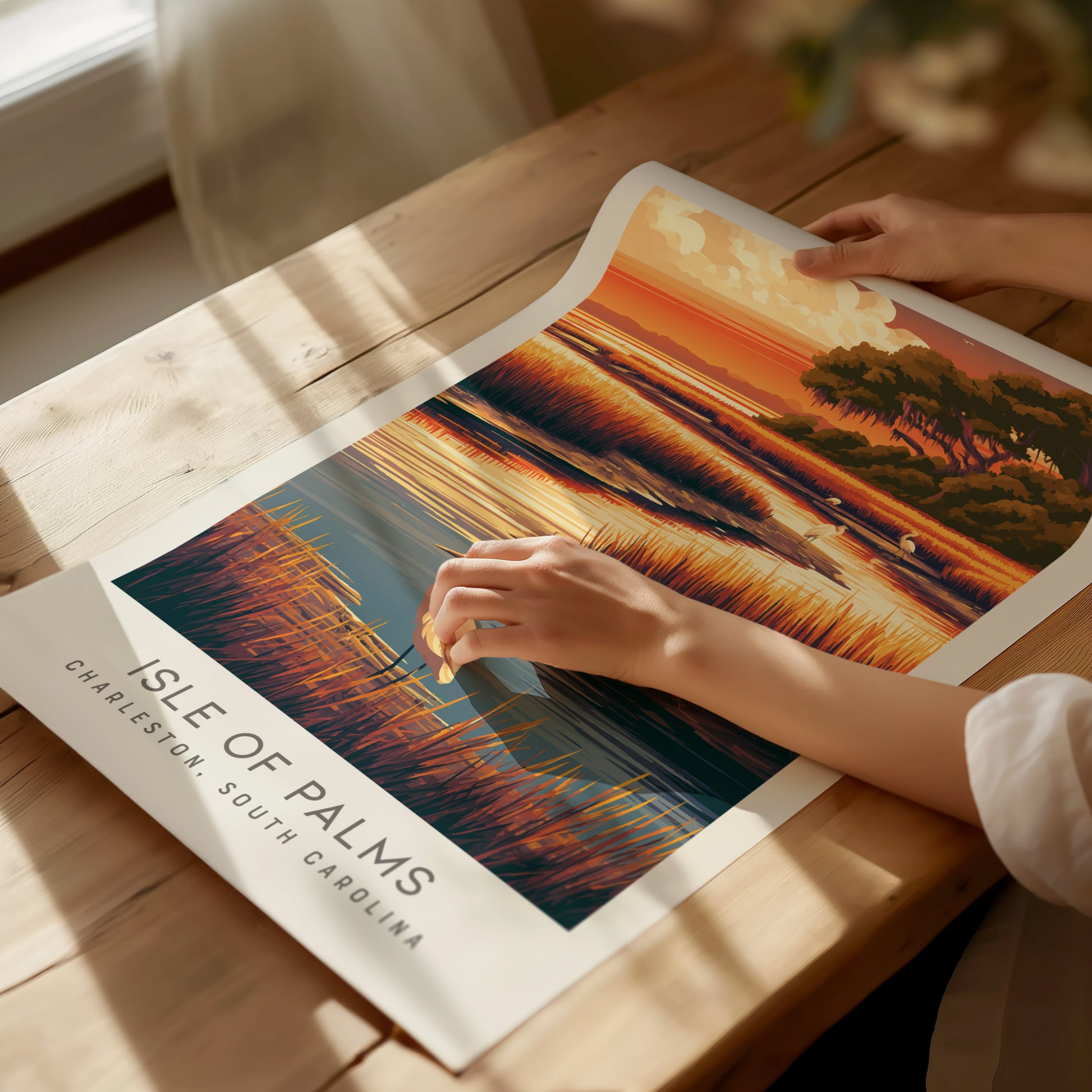 Isle of Palms Matte Border Poster | Charleston South Carolina Travel Wall Art — giclée print detail on matte paper