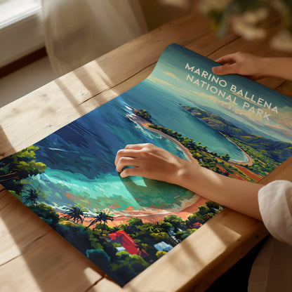 Marino Ballena National Park, Costa Rica Poster | Whale Tail Beach Tropical Wall Art — giclée print detail on matte paper