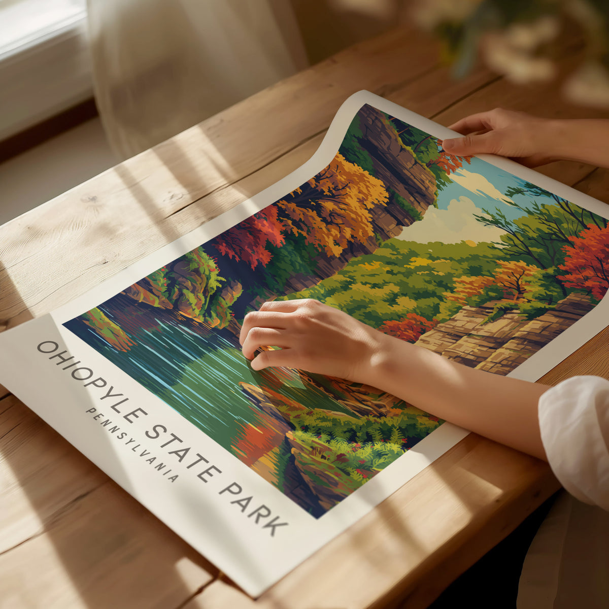Ohiopyle State Park Matte Border Poster | Pennsylvania Destination Print Travel Wall Art — giclée print detail on matte paper