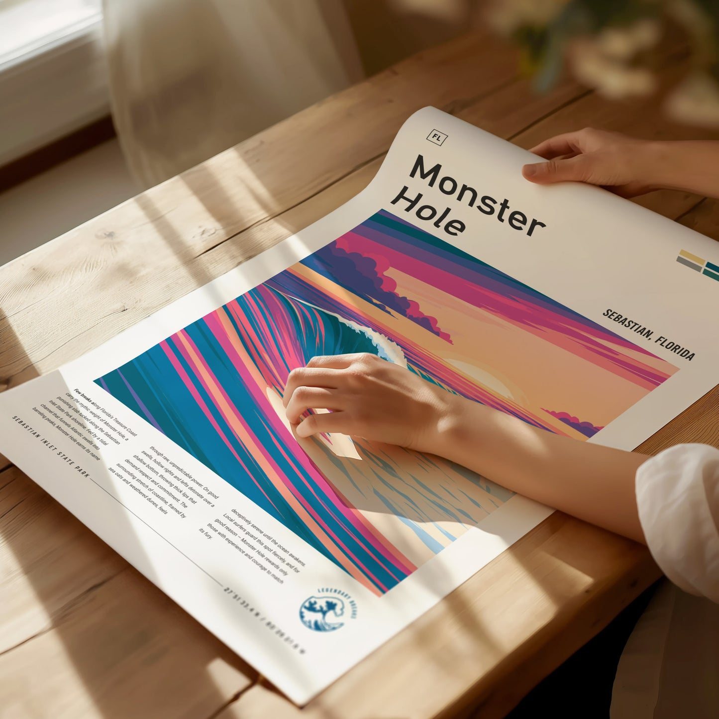 Monster Hole, Florida Poster | Barrel Wave & Tropical Surf Wall Art — giclée print detail on matte paper