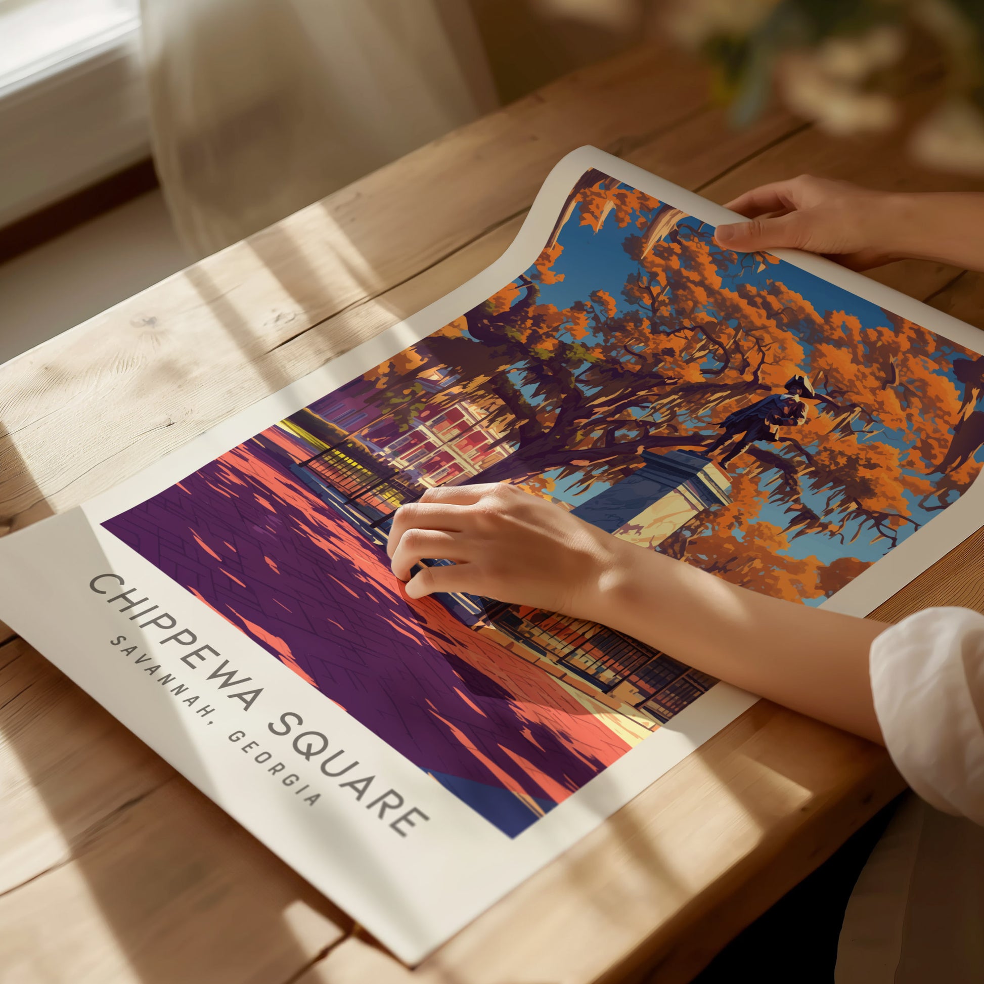 Chippewa Square Matte Border Poster | Savannah, Georgia Travel Wall Art — giclée print detail on matte paper