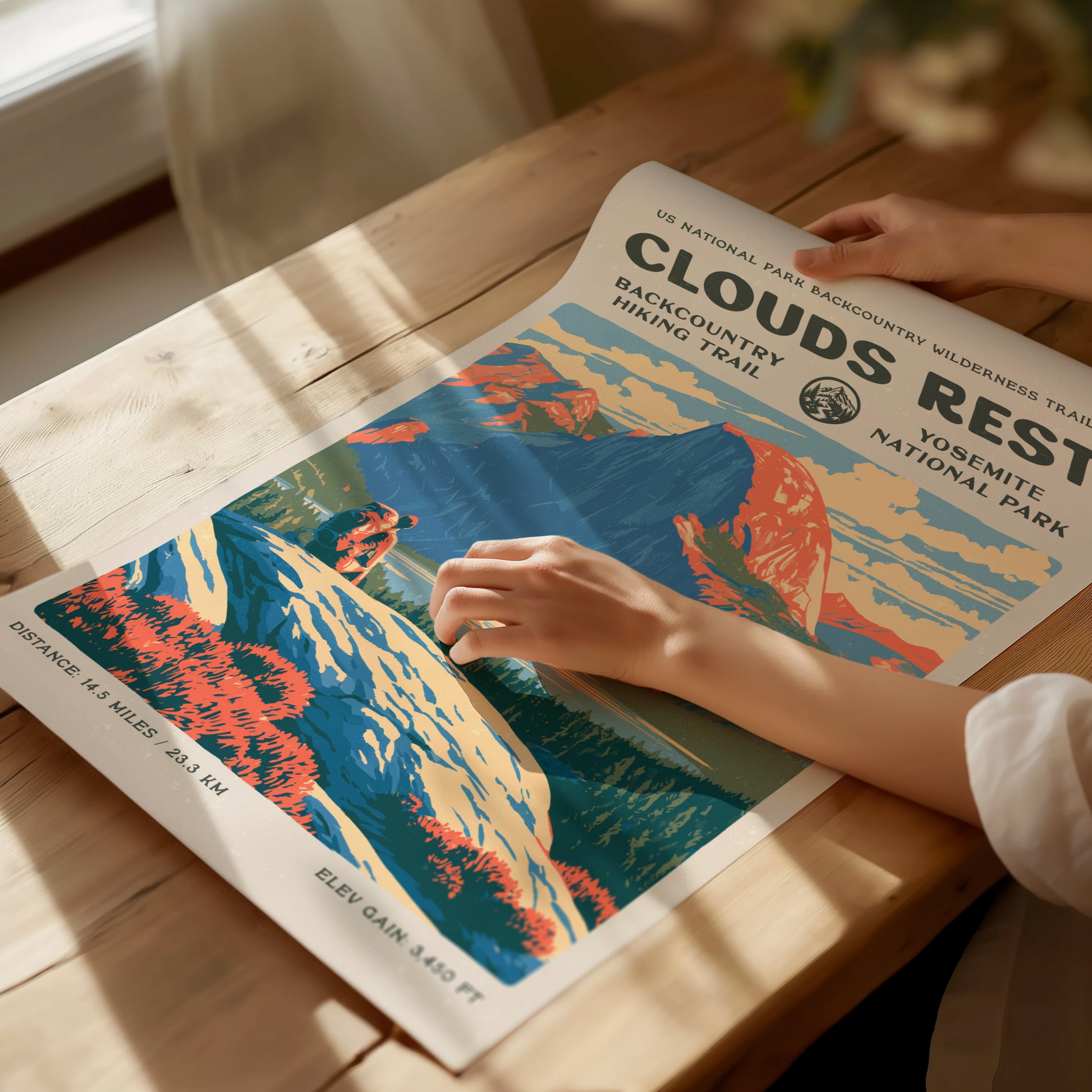 Clouds Rest, Yosemite Poster | Hiker Gift | Above the Granite Horizon Wall Art — giclée print detail on matte paper