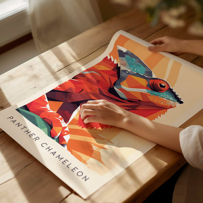 Panther Chameleon Poster | Vibrant Rainforest Reptile Wildlife Wall Art — giclée print detail on matte paper