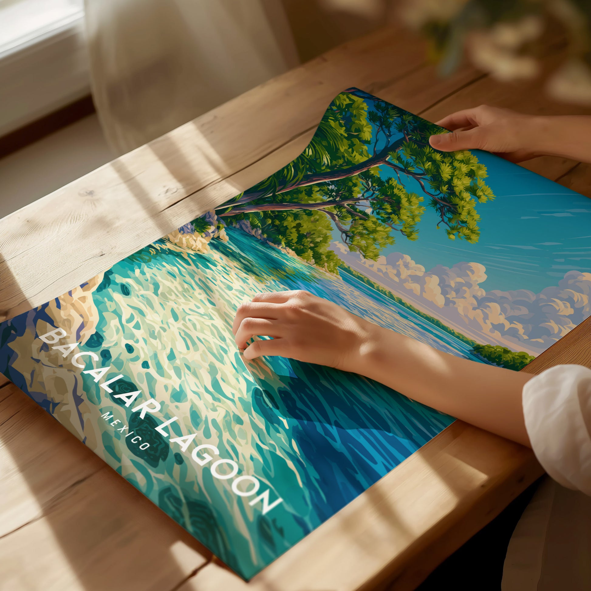 Bacalar Lagoon, Mexico Poster | Seven Colors Lake Tropical Beach Print Wall Art — giclée print detail on matte paper