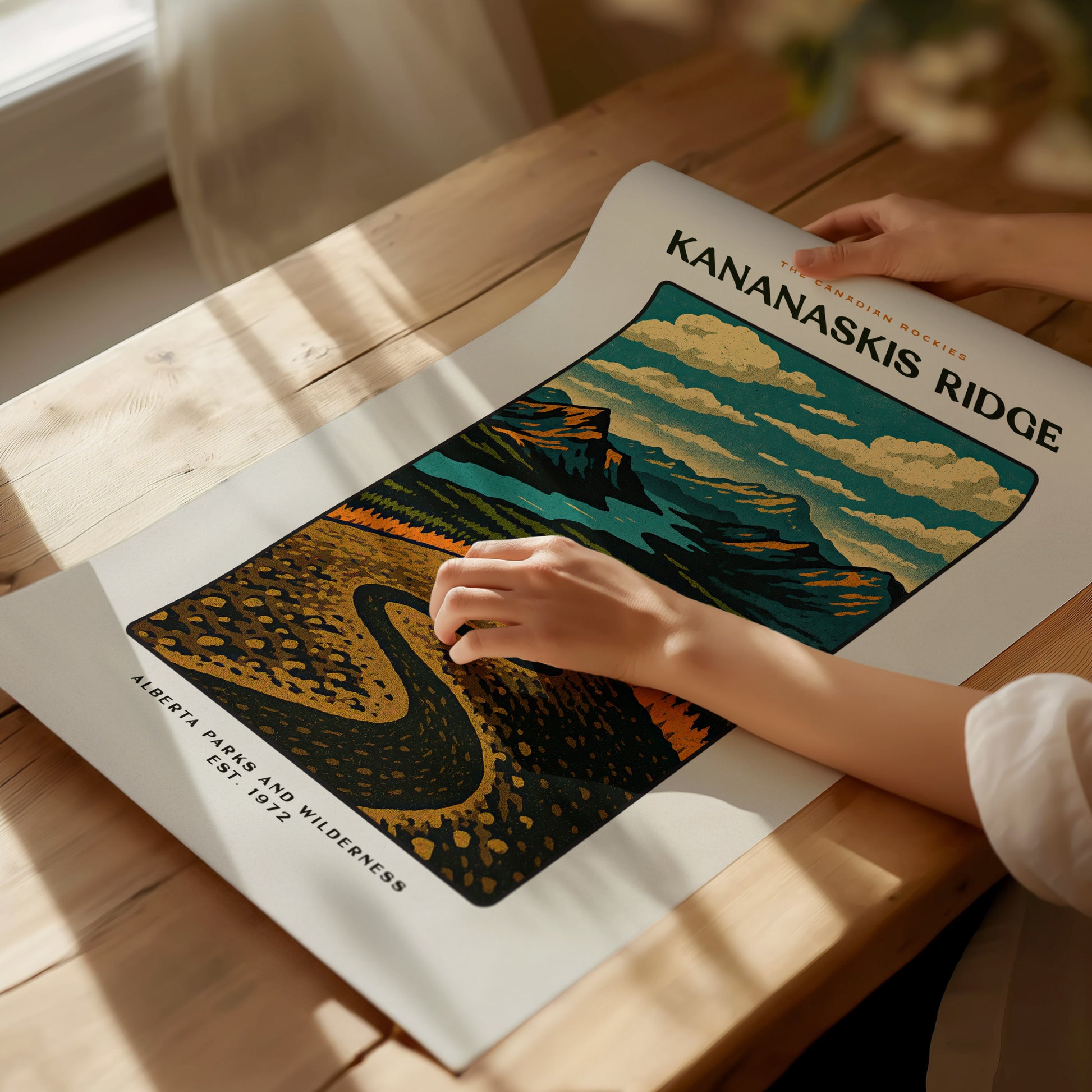 Kananaskis Ridge Poster | Vintage Canadian Rockies Block Print Art