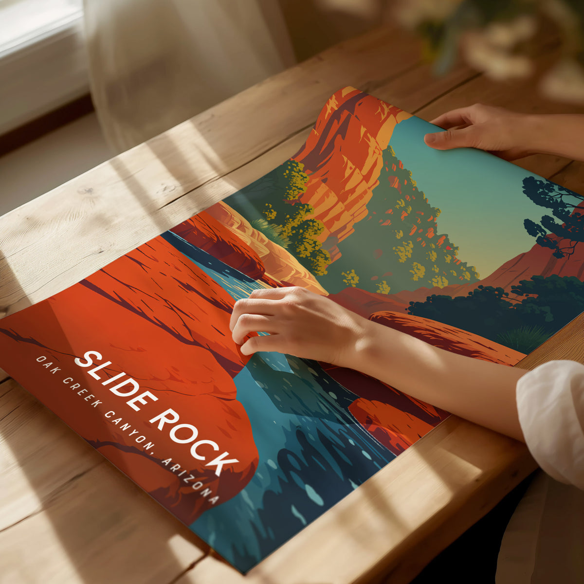 Slide Rock, Oak Creek Canyon, Arizona Poster | Red Rock Swimming Hole Travel Wall Art — giclée print detail on matte paper