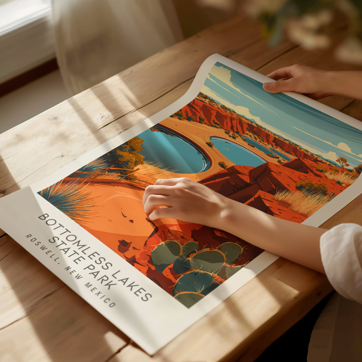 Bottomless Lakes State Park Matte Border Poster | Roswell, New Mexico Travel Wall Art — giclée print detail on matte paper