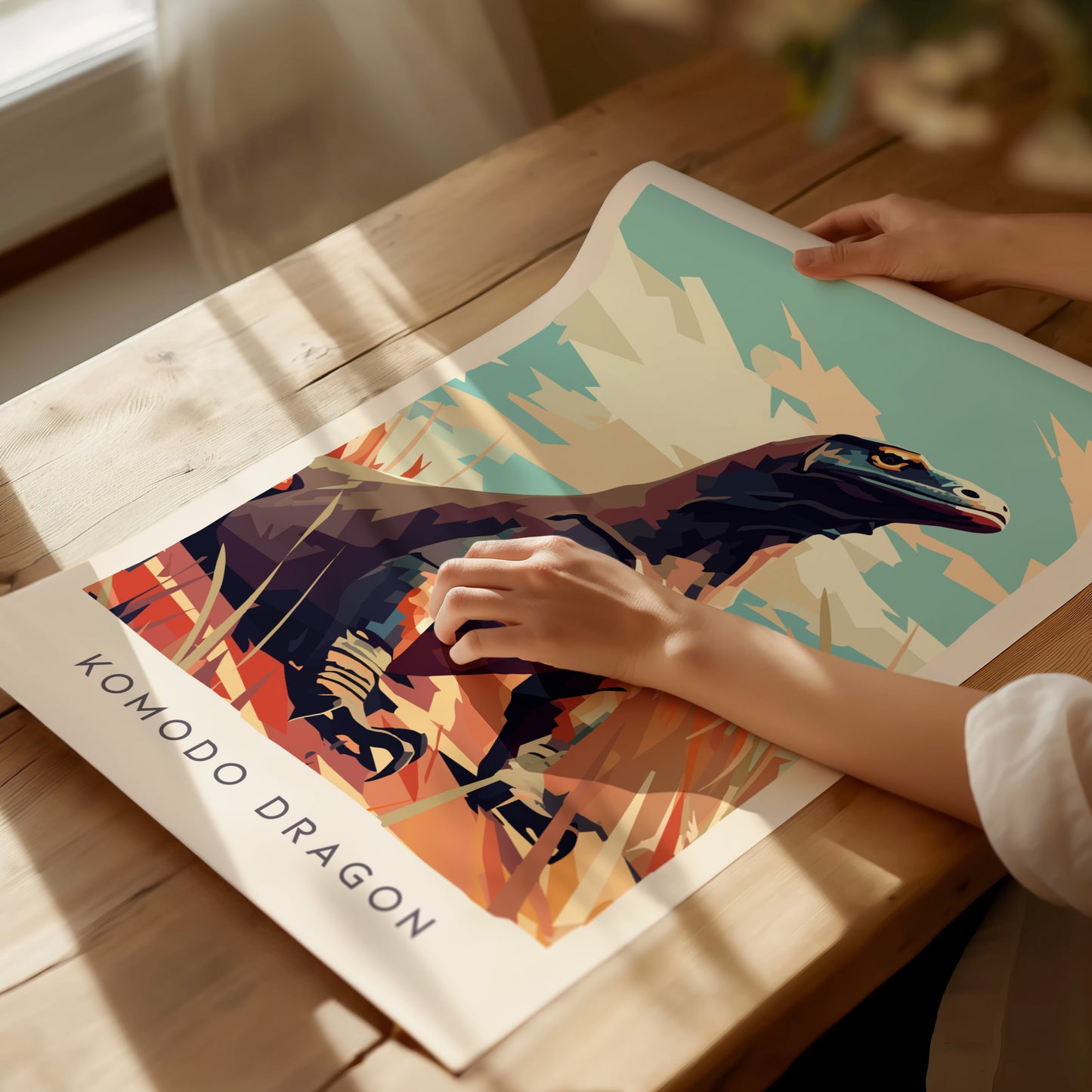 Komodo Dragon Poster | Ancient Reptile Wildlife Wall Art — giclée print detail on matte paper
