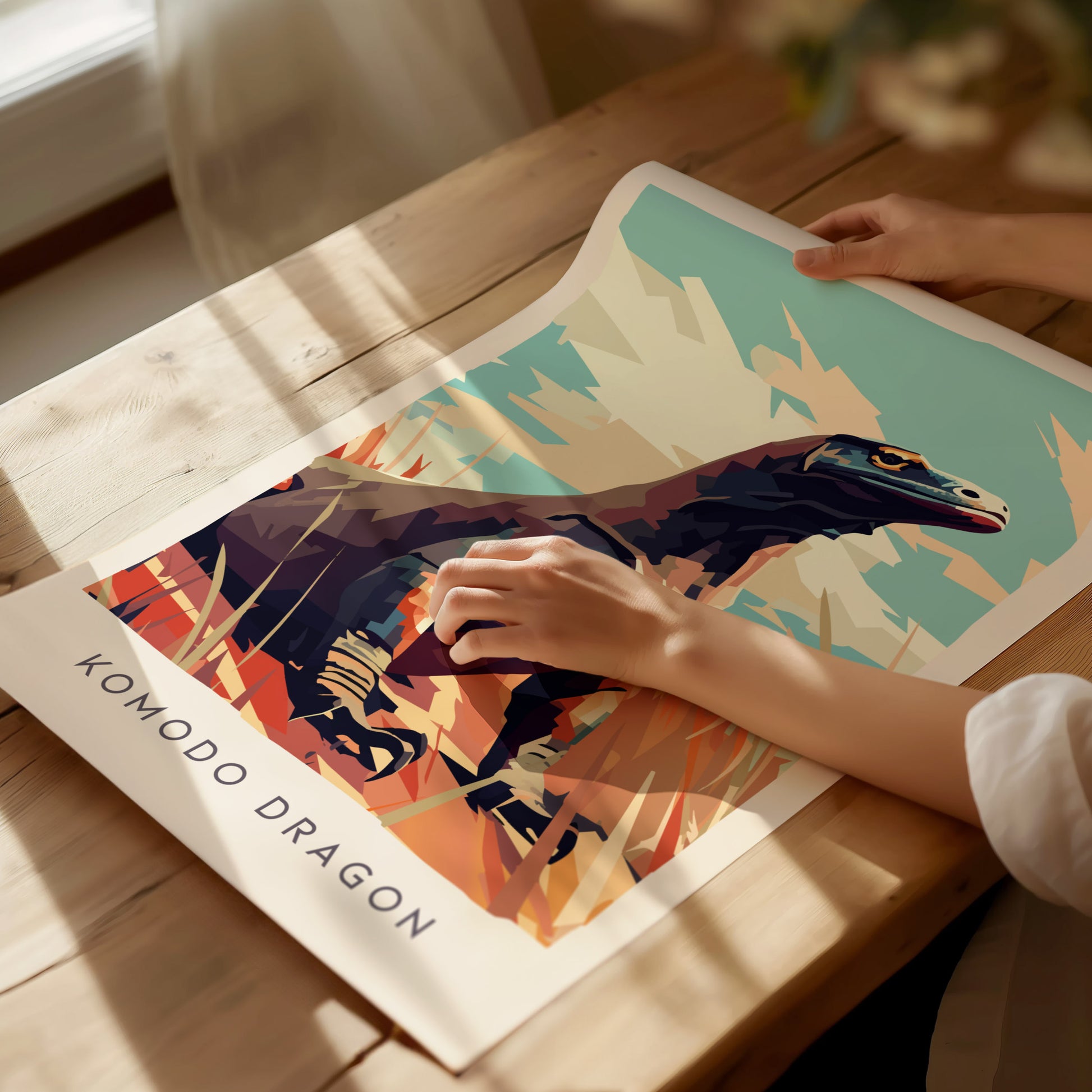 Komodo Dragon Poster | Ancient Reptile Wildlife Wall Art — giclée print detail on matte paper