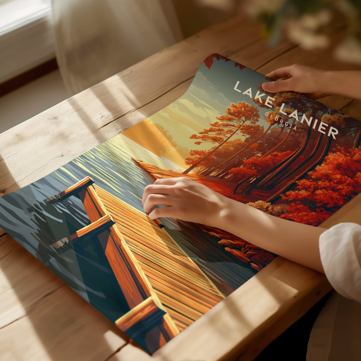 Lake Lanier, Georgia Poster | Serene Lakeside Vacation Wall Art — giclée print detail on matte paper