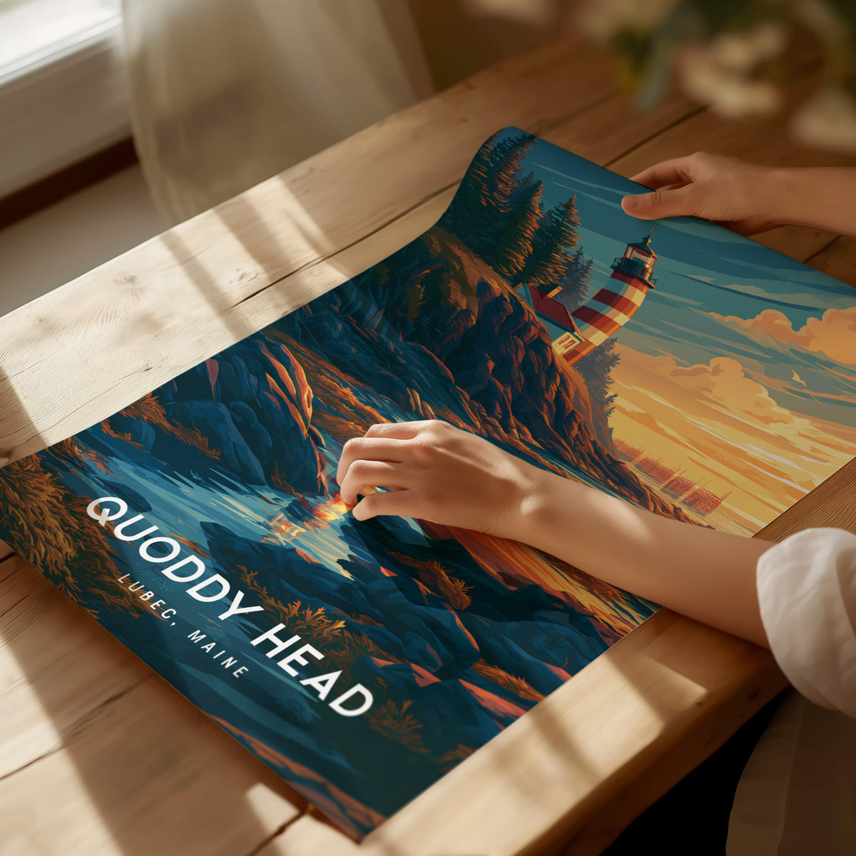 Quoddy Head, Lubec, Maine Poster | Easternmost Lighthouse Travel Wall Art — giclée print detail on matte paper