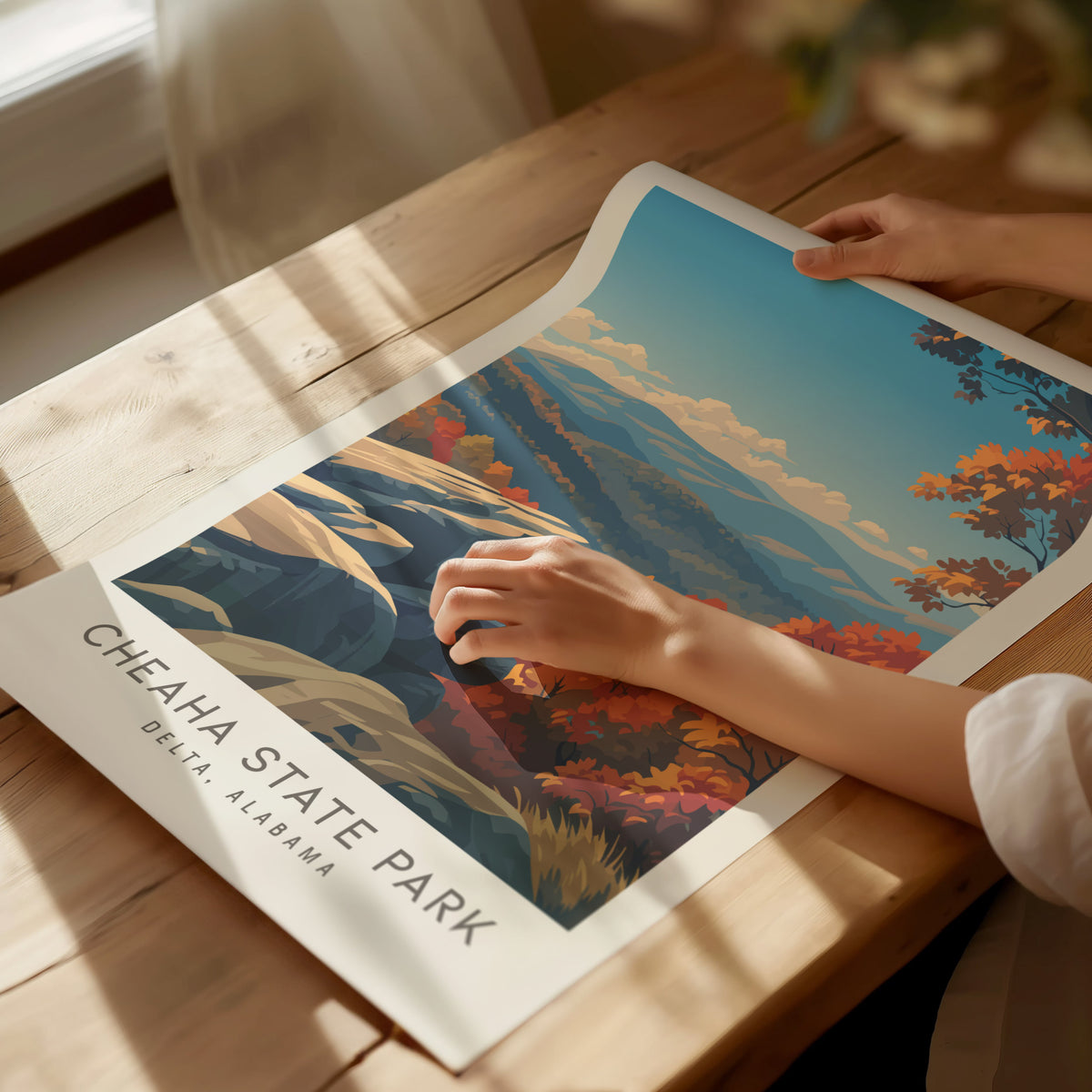 Cheaha State Park Matte Border Poster | Delta, Alabama Destination Print Travel Wall Art — giclée print detail on matte paper