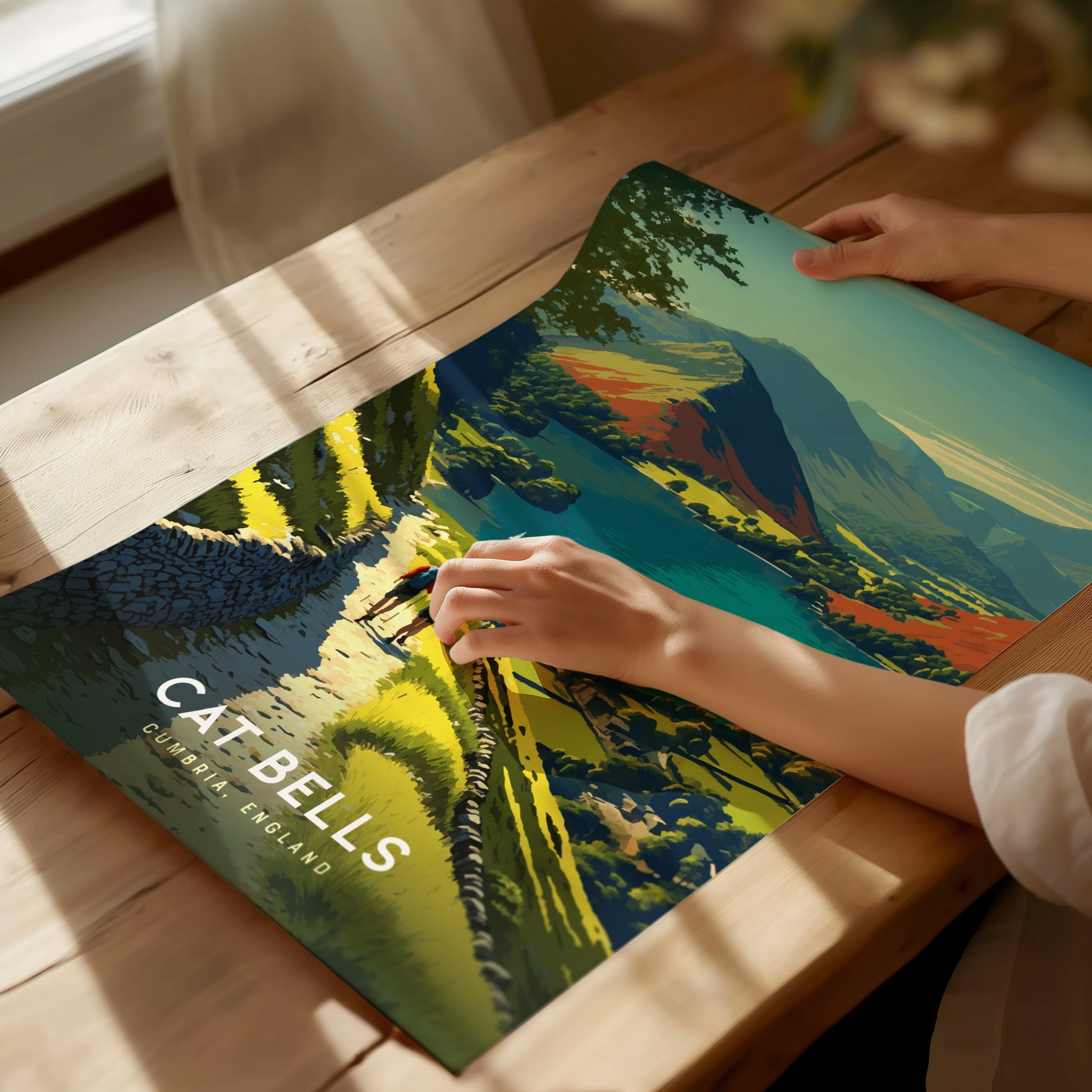 Cat Bells Hiking Print | England Travel Poster Lake District Art